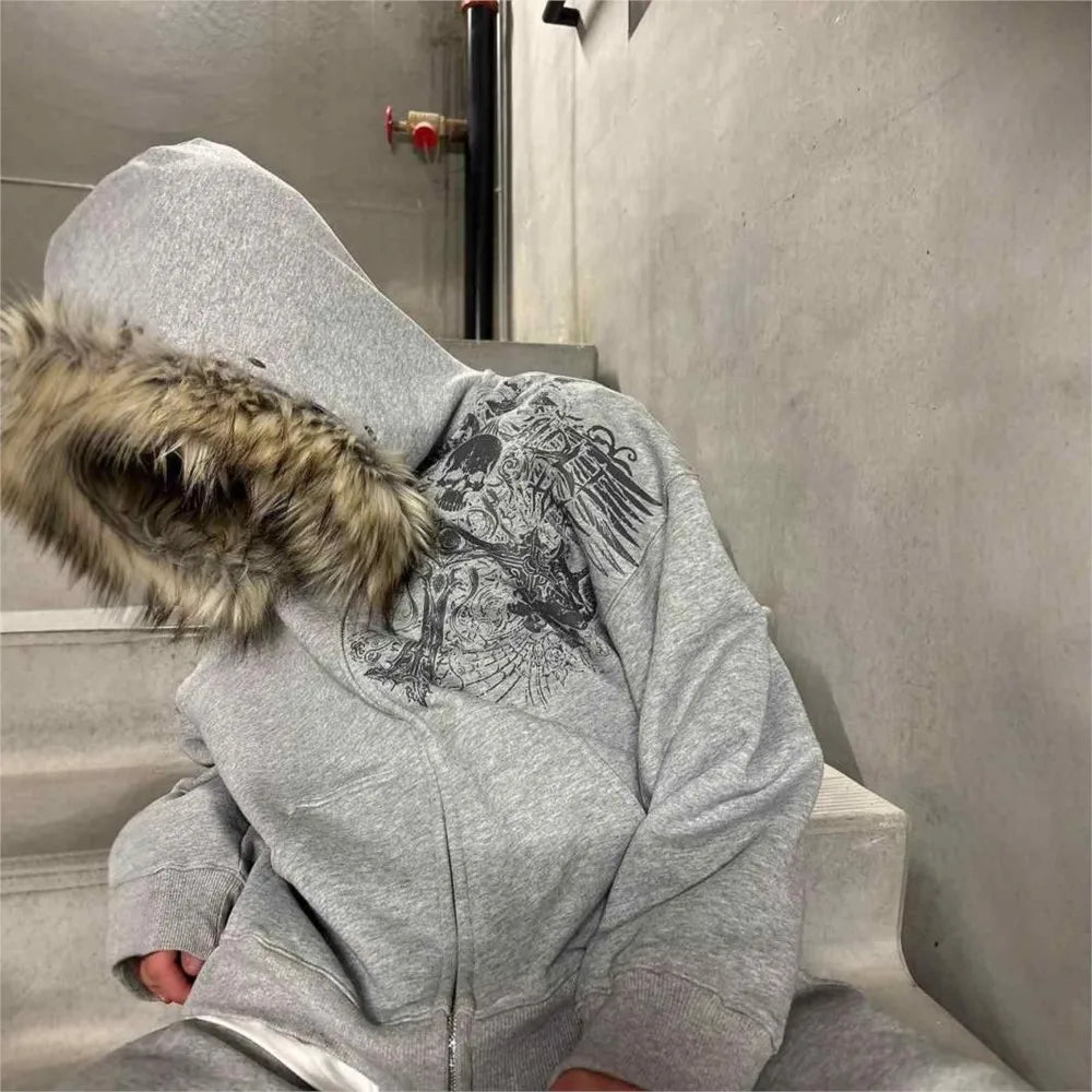 Retro Zip-Up Loose Street Hoodie